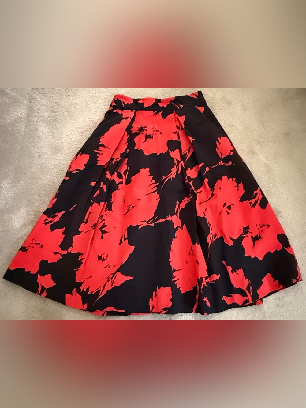 Carlisle Red Black Floral A-Line Midi Skirt Women’s Size 6 Pleated Career